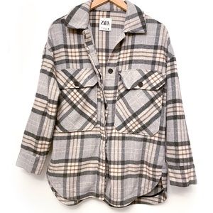 Zara Plaid Shacket - Grey - Size Medium